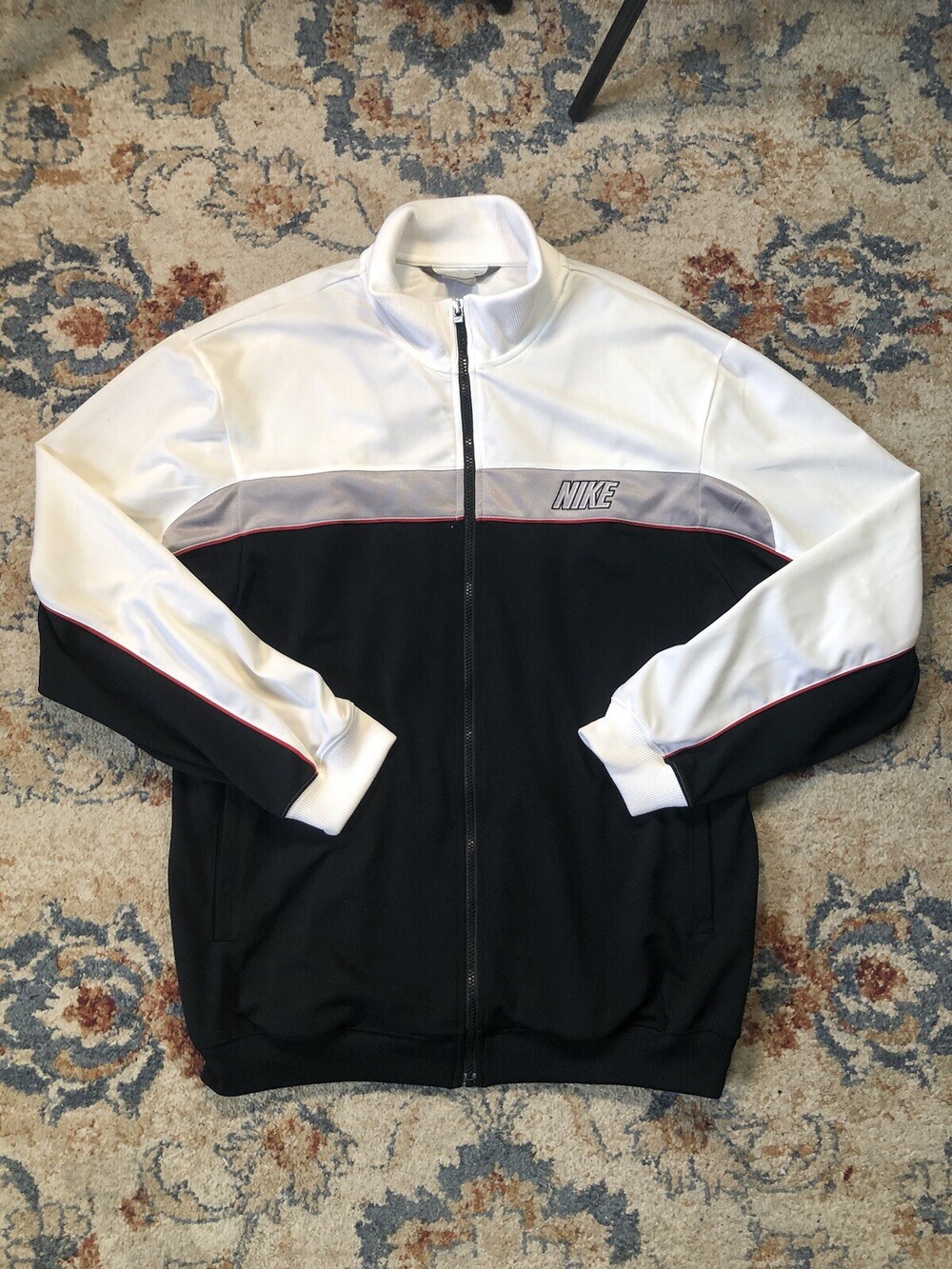 Vintage Nike Men’s White Full Zip Turtleneck Polyester Running Jacket L Y2K